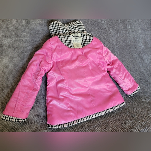 OshKosh B'gosh Houndstooth Pea Coat with Pink Accents Sz 3T - Picture 5 of 13
